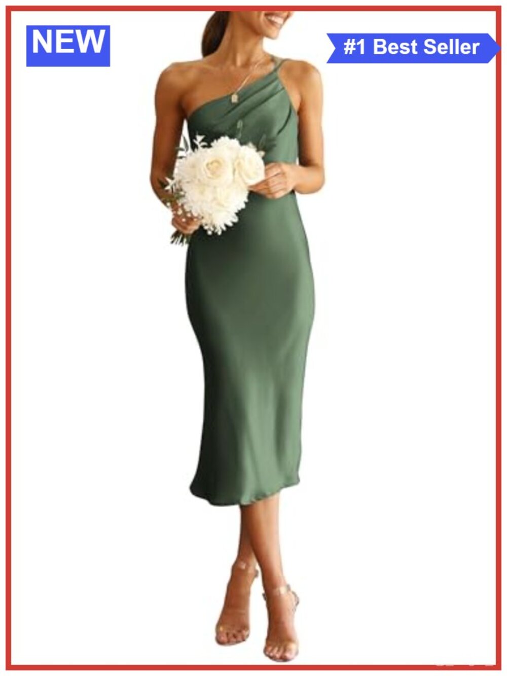 Satin Backless Midi Cocktail Dress One Shoulder Sleeveless Bodycon